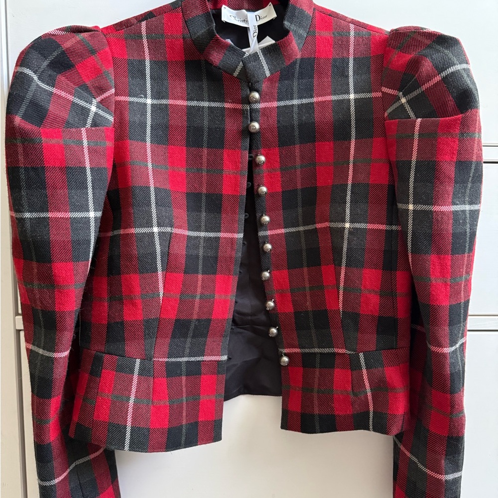 Dior Red and Black Plaid Blazer